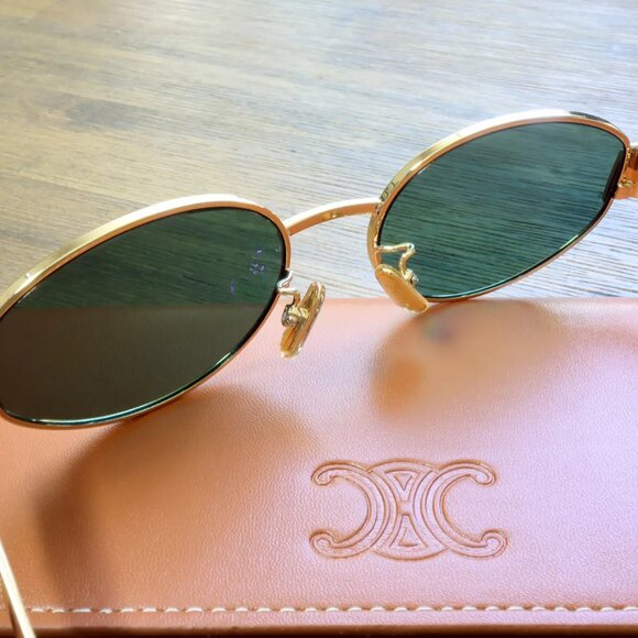 Celine CL4S235U Triomphe Gold Metal Frame Green Lenses Sunglasses - Picture 2 of 6